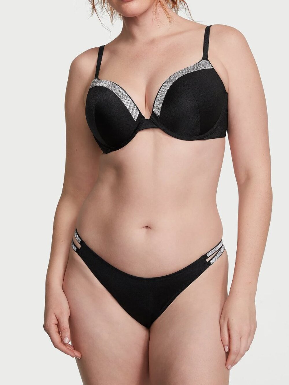 36DD/M VICTORIA SECRET Shine Strap Trim Push Up Top Bikini Set Brazilian Bottom - Picture 8 of 9